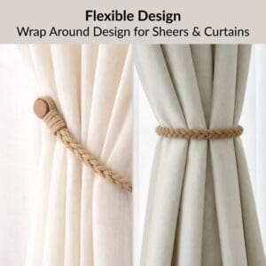 Flexible wrap-around tieback used on sheer curtains