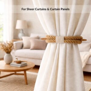 Jute rope curtain tieback used on sheer curtains and curtain panels