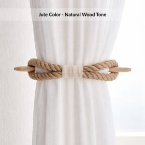 Natural jute color tieback with wood tone finish