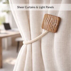 Curtain tieback used on sheer curtains and light panels