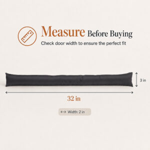 Draft stopper with measurements labeled: 32 inches long, 3 inches high, 2 inches wide.