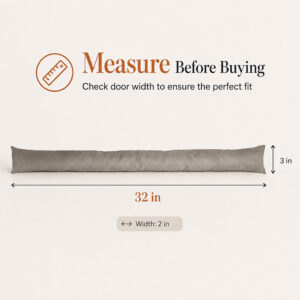 Draft stopper with measurements labeled: 32 inches long, 3 inches high, 2 inches wide.