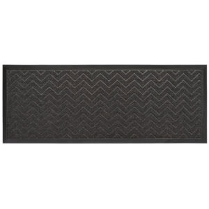 Dark gray runner doormat chevron pattern black border white background