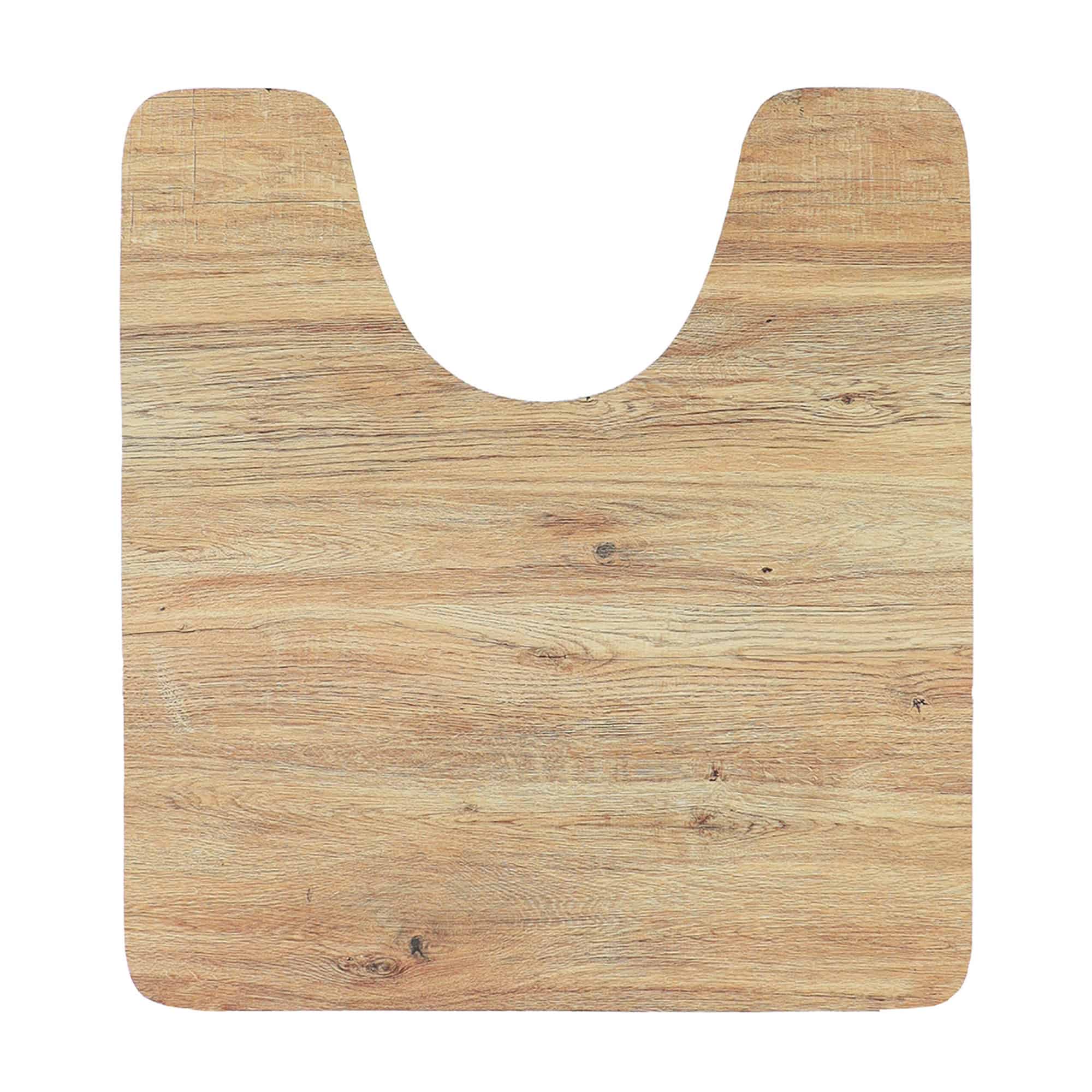 Oak wood grain toilet contour rug 18x20 – non slip U-shaped bathroom mat – Evideco