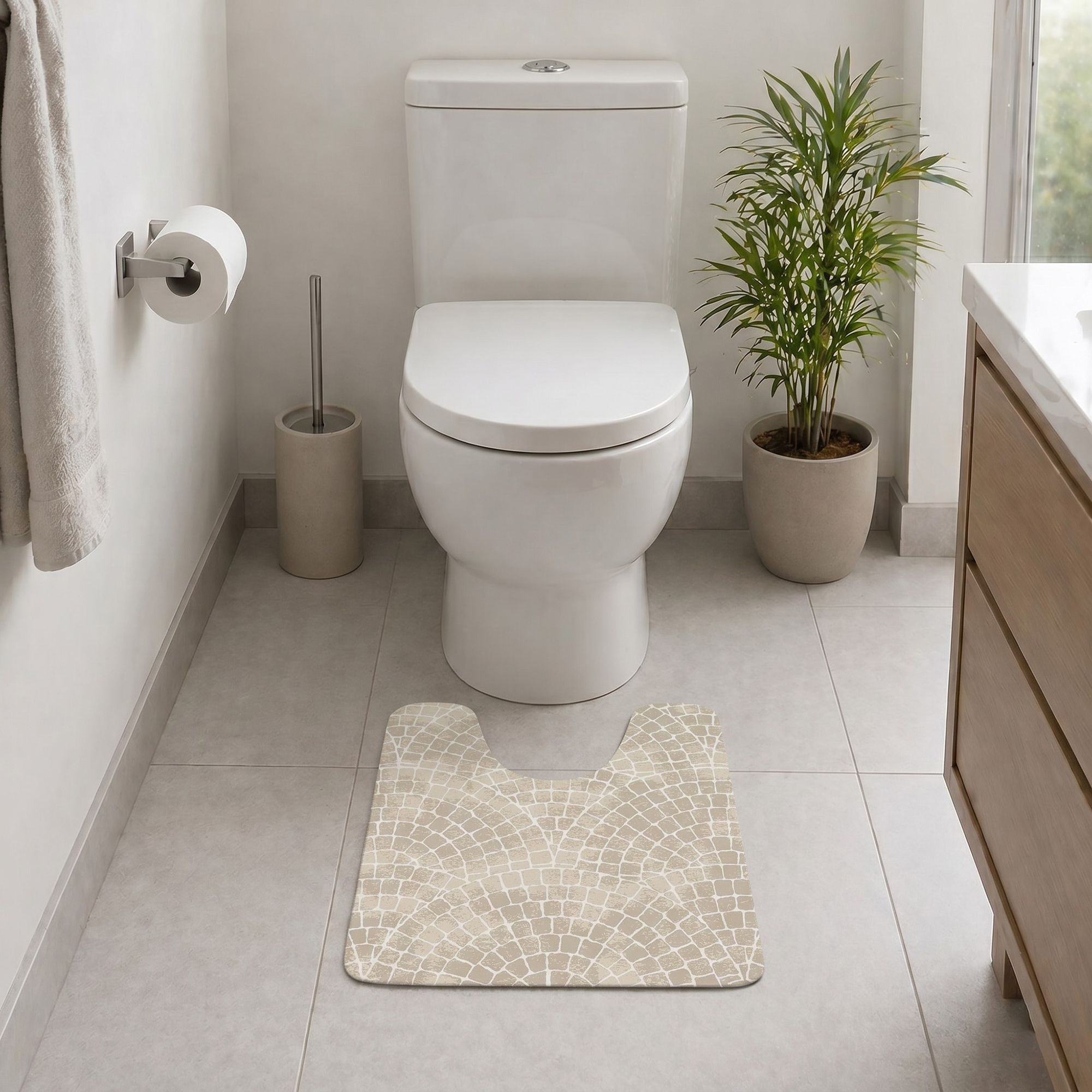 Mosaic stone pebble design detail – Mediterranean zen spa bathroom – Evideco