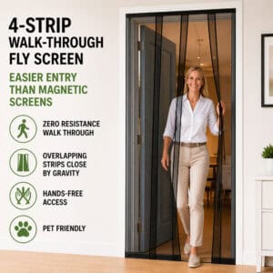 4 strip overlapping screen door with zero resistance walk through – no magnets, gravity close design – Evideco