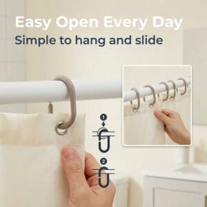 Clip style rings attaching to curtain for quick hanging process