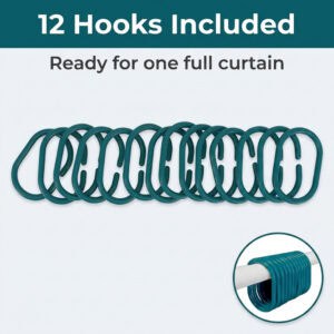 Twelve shower curtain hooks arranged together showing full set ready for standard curtain installation
