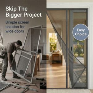 Magnetic screen door easy install vs traditional screen door comparison, no tools required for wide patio sliding doors with trimmable PVC frame