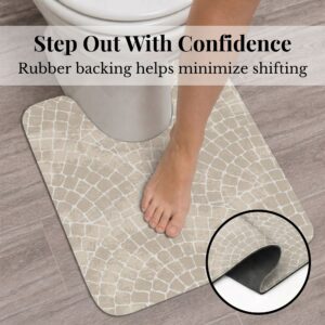 Mosaic Stone contour mat with rubber backing detail, "Step Out With Confidence, Rubber backing helps minimize shifting"