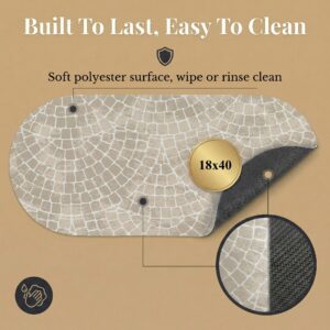 Mosaic Stone bath mat runner front and rubber back view, "Built To Last, Easy To Clean," 18x40