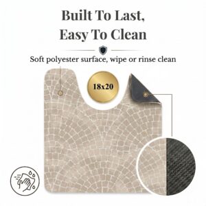 Mosaic Stone contour mat front and rubber back view, "Built To Last, Easy To Clean," 18x20