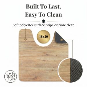 Oak Wood contour mat front and rubber back view, "Built To Last, Easy To Clean," 18x20