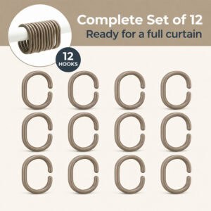 Twelve rings displayed together forming complete curtain hanging set