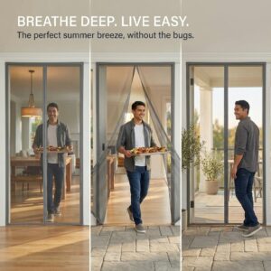 Breathe deep live easy wide patio magnetic screen door triptych hands free entry sliding door summer breeze