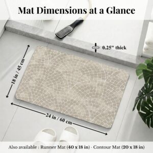 Overhead view of Mosaic Stone bath mat with dimensions labeled: 24x18 inches, 0.25" thick