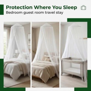 Mosquito net bed canopy shown in three rooms bedroom guest room and travel stay