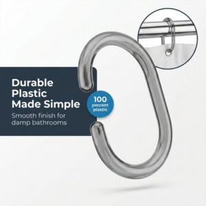 Close up of gray plastic shower hook with smooth finish highlighting durability and shape