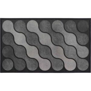 Gray ripple pattern outdoor rubber doormat with 3D wave design, 18 x 30 inches, top view on white background