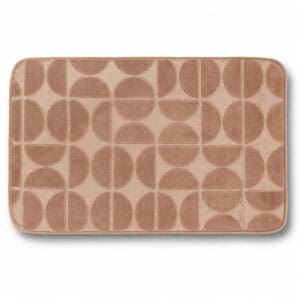 Caramel memory foam bath mat with embossed half-circle pattern, rectangular shape 19.7 x 31.5 inches (50 x 80 cm), plush velvet finish, OEKO-TEX certified