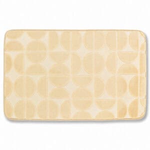 Cream memory foam bath mat with embossed half-circle pattern, rectangular shape 19.7 x 31.5 inches (50 x 80 cm), plush velvet finish, OEKO-TEX certified