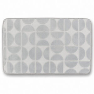 Light gray memory foam bath mat with embossed half-circle pattern, rectangular shape 19.7 x 31.5 inches (50 x 80 cm), plush velvet finish, OEKO-TEX certified