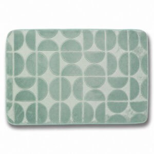 Sage green memory foam bath mat with embossed half-circle pattern, rectangular shape 19.7 x 31.5 inches (50 x 80 cm), plush velvet finish, OEKO-TEX certified