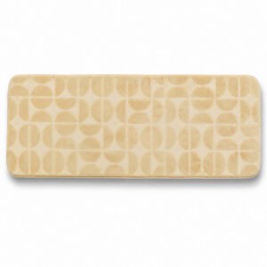 Cream memory foam bathroom runner with embossed half-circle pattern, long narrow design 17.7 x 47.2 inches (45 x 120 cm), plush velvet finish, OEKO-TEX certified