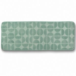 Sage green memory foam bathroom runner with embossed half-circle pattern, long narrow design 17.7 x 47.2 inches (45 x 120 cm), plush velvet finish, OEKO-TEX certified
