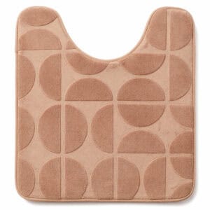 U-shape memory foam contour bath mat in caramel, 17.7 x 19.7 inches, plush embossed half-circle pattern