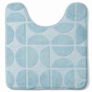 U-shape memory foam contour bath mat in light blue, 17.7 x 19.7 inches, plush embossed half-circle pattern