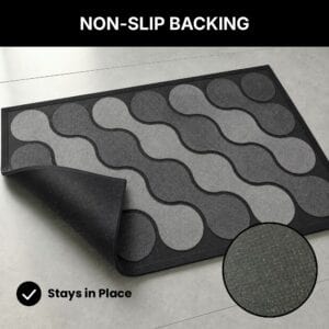 Gray ripple pattern outdoor rubber doormat showing anti-slip rubber backing detail, durable non-slip underside that stays in place on smooth floors