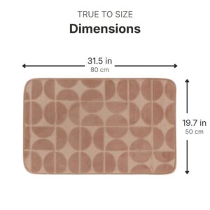 Caramel rectangular bath mat dimensions infographic, 31.5 inches (80 cm) wide by 19.7 inches (50 cm) deep, true to size measurements for accurate fit