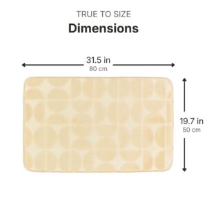 Cream rectangular bath mat dimensions infographic, 31.5 inches (80 cm) wide by 19.7 inches (50 cm) deep, true to size measurements for accurate fit