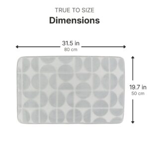 Light gray rectangular bath mat dimensions infographic, 31.5 inches (80 cm) wide by 19.7 inches (50 cm) deep, true to size measurements for accurate fit