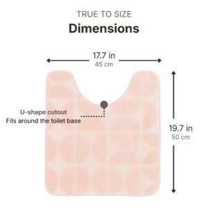 Blush pink bath mat dimensions: 17.7 x 19.7 inches (45 x 50 cm), U-shape cutout that fits around the toilet base