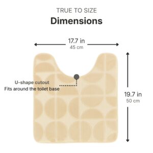 Cream bath mat dimensions: 17.7 x 19.7 inches (45 x 50 cm), U-shape cutout that fits around the toilet base