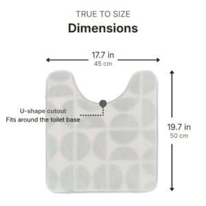 Light gray bath mat dimensions: 17.7 x 19.7 inches (45 x 50 cm), U-shape cutout that fits around the toilet base