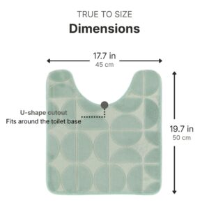 Sage green bath mat dimensions: 17.7 x 19.7 inches (45 x 50 cm), U-shape cutout that fits around the toilet base