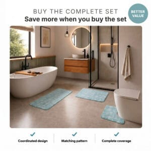 Better value 3-piece bath rug set with coordinated design, matching pattern and complete bathroom coverage.
