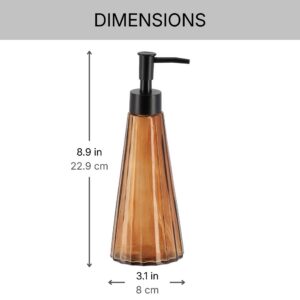 Amber glass soap dispenser dimensions, 8.9 inches tall by 3.1 inches wide at the base