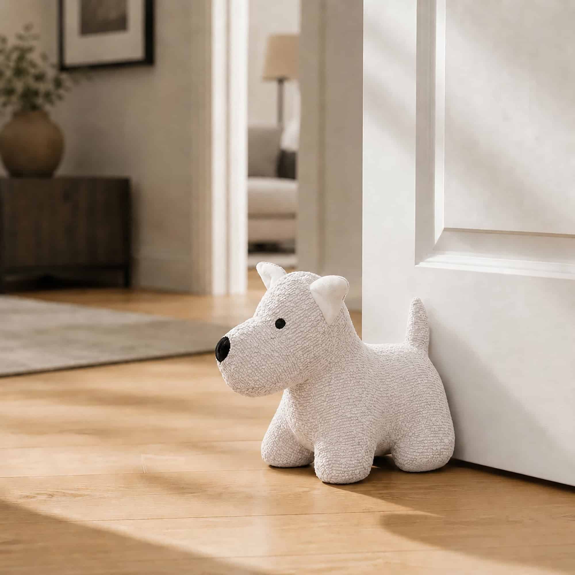 Dog Door Stopper, Weighted Boucle Decorative Floor Holder, Cream