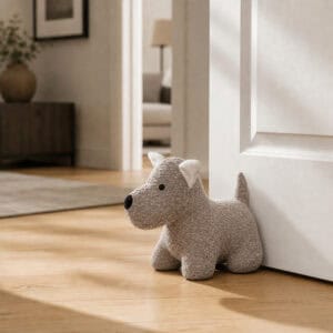 Taupe Dog Door Stopper, Weighted Boucle Decorative Floor Holder