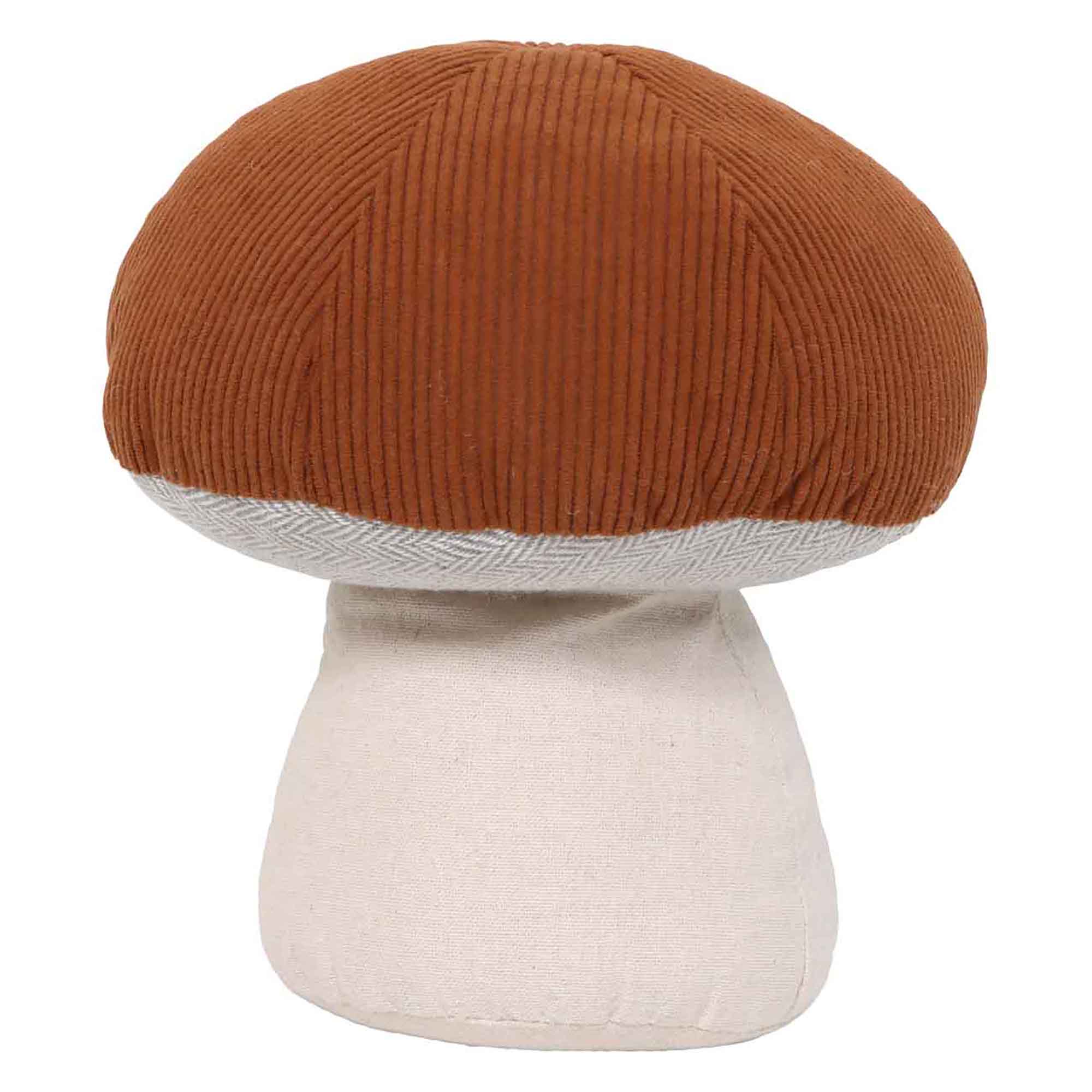 Rust corduroy mushroom door stop with cotton canvas stem