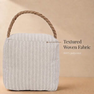 Close-up of the woven polyester cover showing its textured linen-look weave