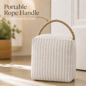 Door stop with a braided rope handle for carrying between rooms