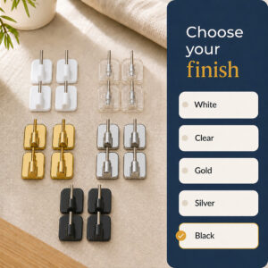Self adhesive sash rod hooks also available in clear, gold and silver finishes